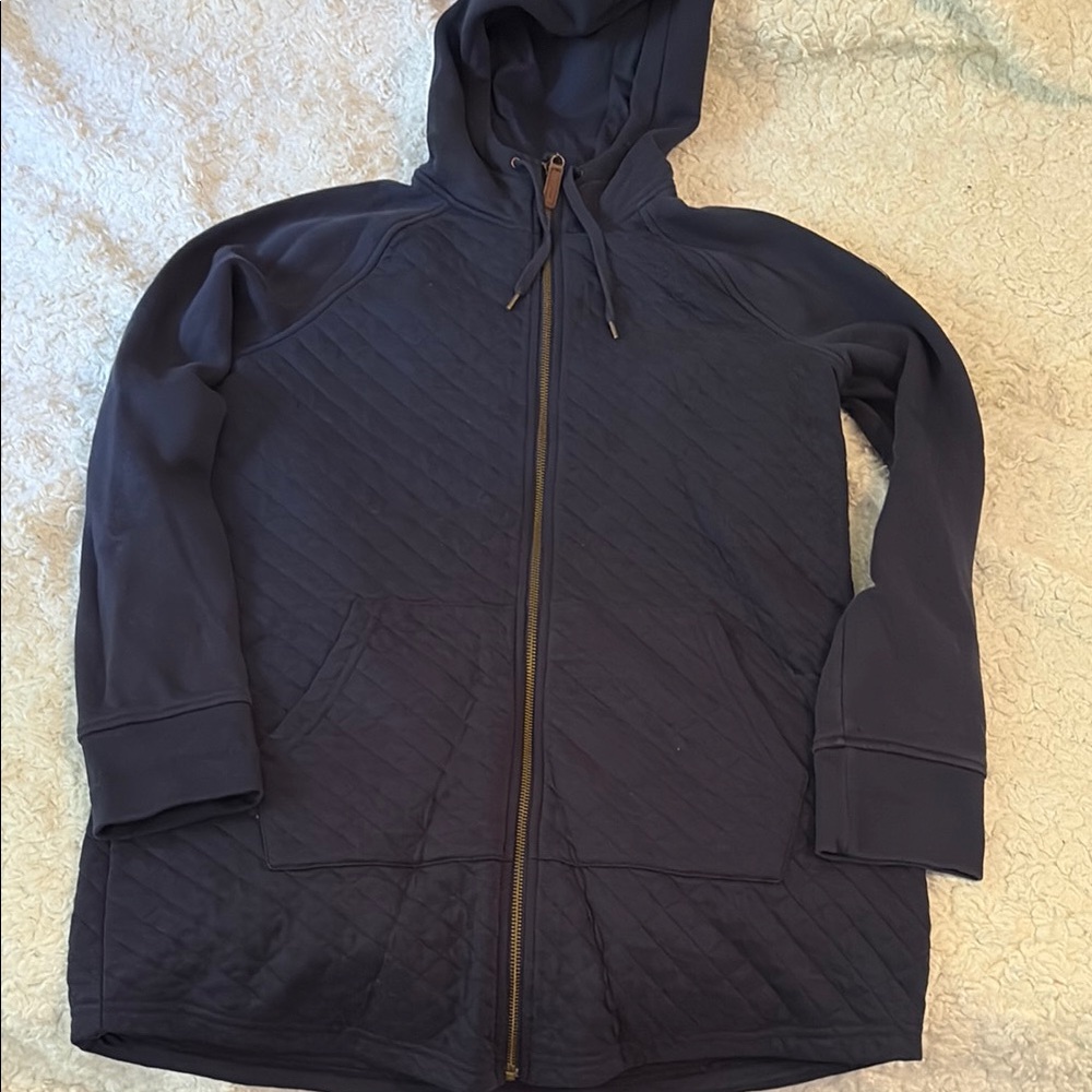Llbean quilted zip tunic length sweatshirt navy blue